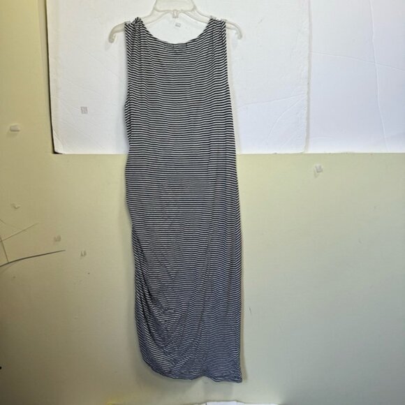 Jacob Vintage Side Zip Slit Ruched Dress Stripe Sheath Drapey Lightweight Crew L - Picture 2 of 15